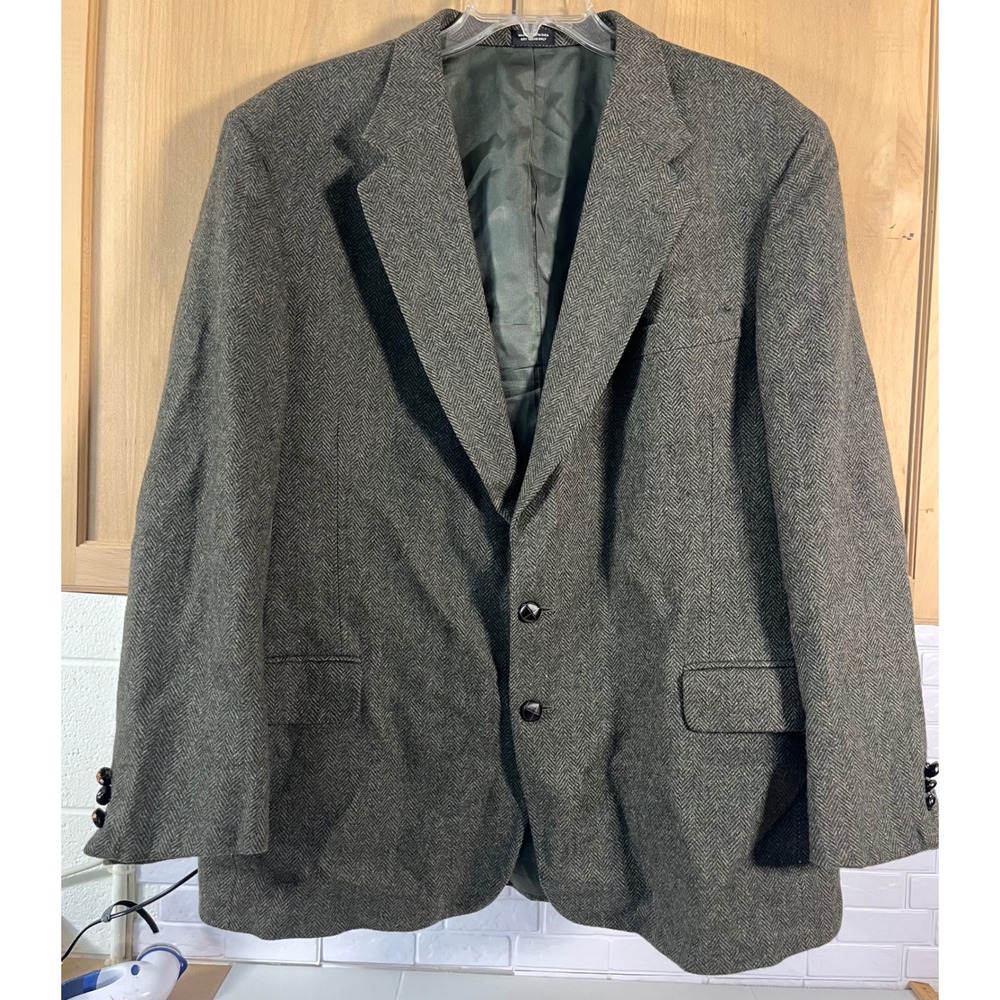 Unbranded Herringbone Blazer Men 44R Brown Grey Wool Blend Two Button Sport Coat